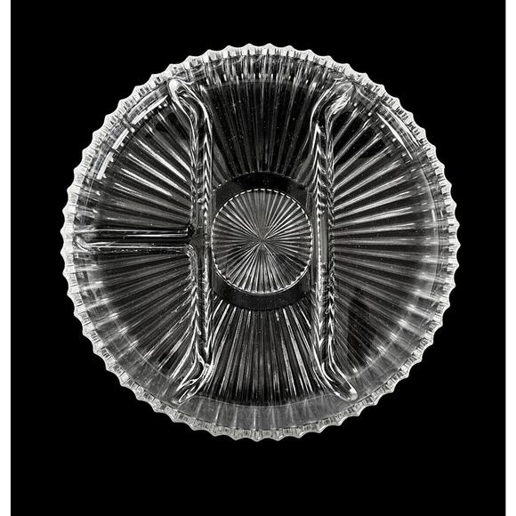 Relish Tray Clear Pressed Glass Ribbed 4 Section Serving Dish Round 10" Vintage - Picture 4 of 10